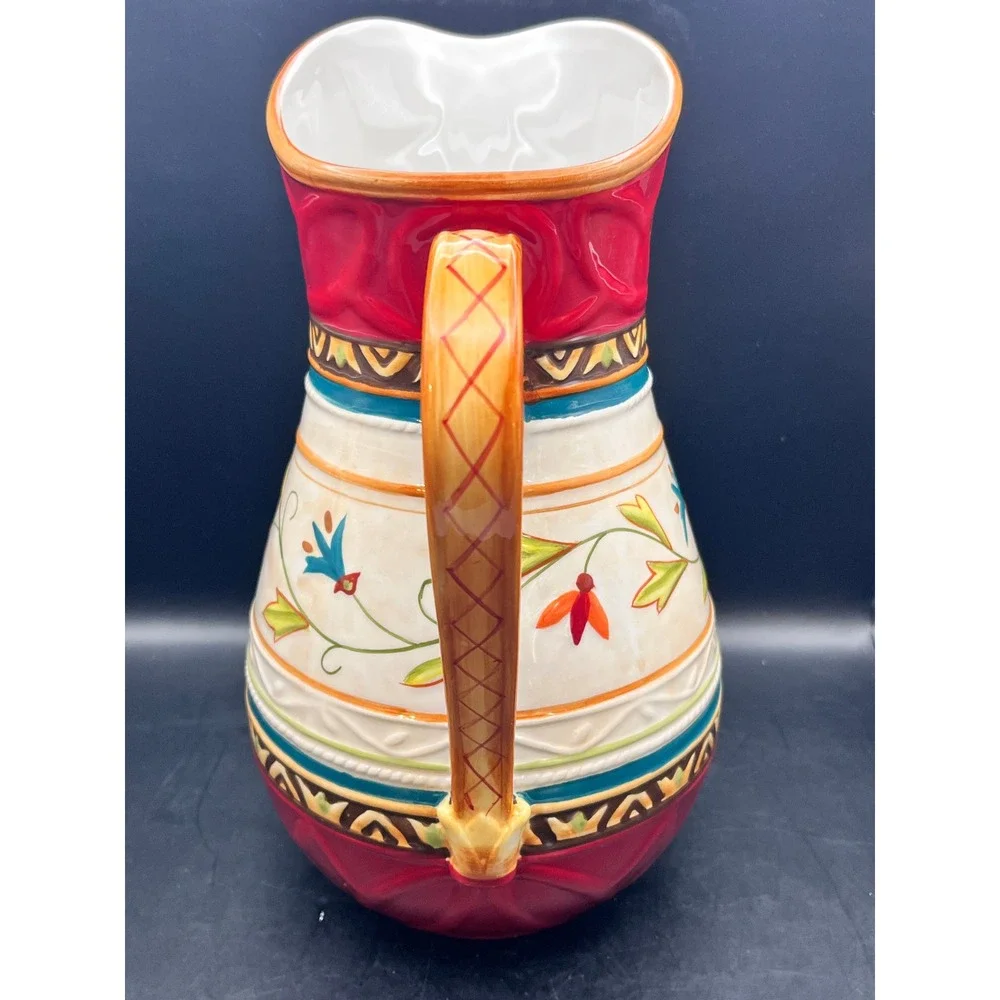 Fitz and Floyd Global Market Ceramic Pitcher Iced‎ Tea Margarita Sangria Red 11